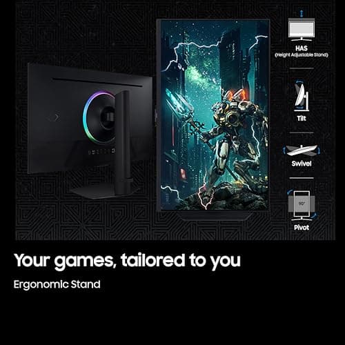 Samsung 27"(68.5cm) Odyssey G7 4K Smart Gaming Monitor|UHD 3840 x 2160|Fast IPS panel|144 Hz|1ms|OTT Apps|VESA DisplayHDR400|Speakers|FreeSync Premium|LAN|WiFi|Bluetooth|HAS Pivot|LS27DG700EWXXL|Black 5