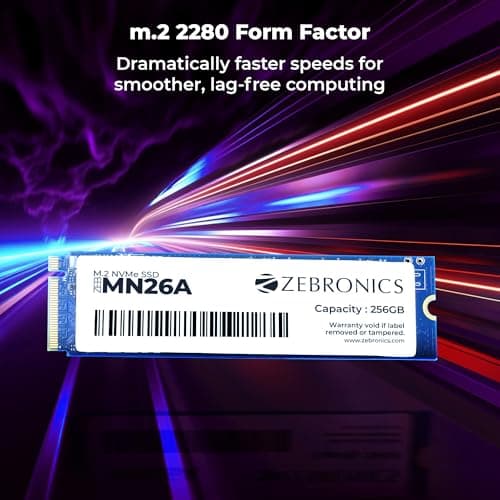 Zebronics 256GB M.2 NVMe SSD, 2280 Form Factor, 2200MB/s Read & 1600MB/s Write, Faster Than SATA SSD, High Performance Storage, Low Power Consumption, Silent Operation, S.M.A.R.T Support (MN26A) 3