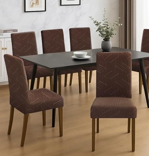 Yellow Weaves Elastic Stretchable Dining Chair Covers, Removable Washable Elastic Self Jacquard Dining Chair Covers (Set of 6, Coffee) 2