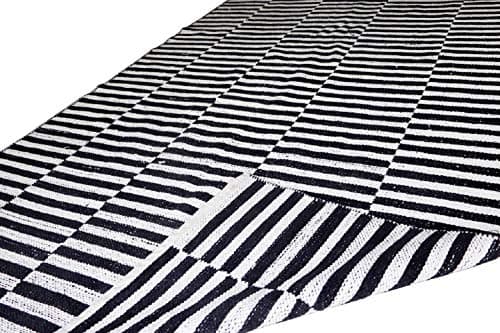 THE HOME TALK Weaved Cotton Carpets | Tribal Contemporary Decorators | Area Rugs for Bedroom, Center Table, Living Room, Drawing Room, Hall | Machine Washable (Black White, 4x6 Feet) 4