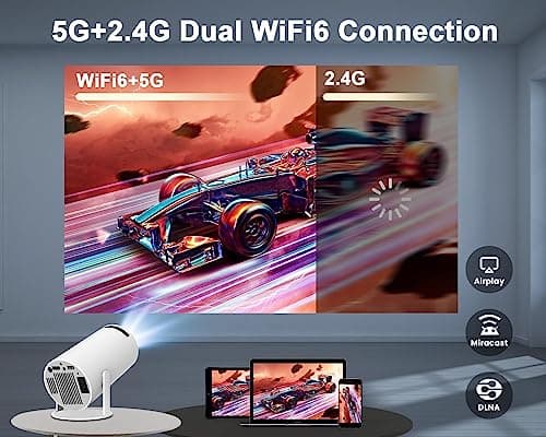 MEGAWISE Home 4K Support 720P Native HD Portable Projector Android 11 YouTube Builtin Apps 5G WiFi Auto Keystone 3500 lumens (350 ANSI) 3 Watt Speaker 176" Screen Compatible 4K TV Stick, White 5