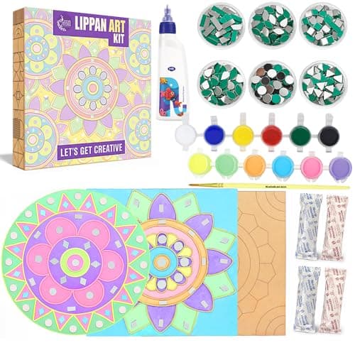 Asian Hobby Crafts Lippan Art Kit | Painting & Coloring Art Kit | DIY Wall Decoration Set with 3 MDF Bases 8 inch, Paints, Craft Mirrors, Clay Traditional Painting Art Set for Kids and Adults