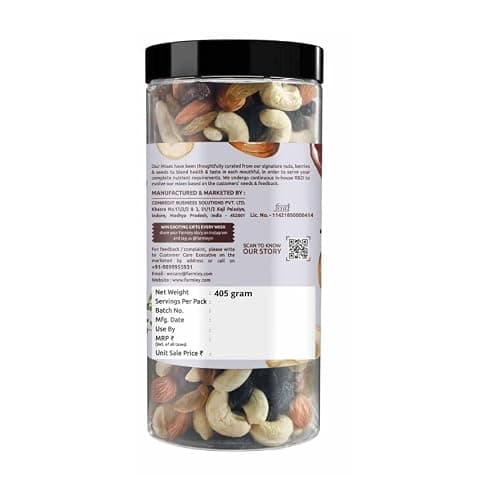 Farmley Panchmeva Dry Fruits Mix, 405g I Fit for Fasting | Healthy Snacks Mixed Nuts Contains Almonds, Cashews, Dates, Black Raisin, Green Raisin 3
