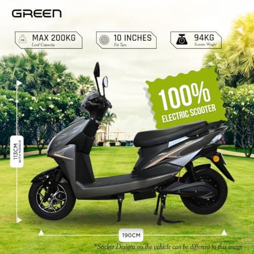 Green Invicta Low Speed Electric Scooter Non RTO 60KM Range with Portable Charger (Grey) 5