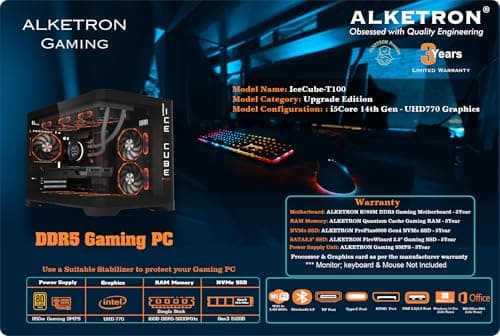 ALKETRON Icecube T100 - Gaming Desktop pc - i5 Core 14th Gen with UHD730 Integrated Graphics(Ready to use DDR5 CPU Tower Box Piece - Upgrade Plus Edition) 2