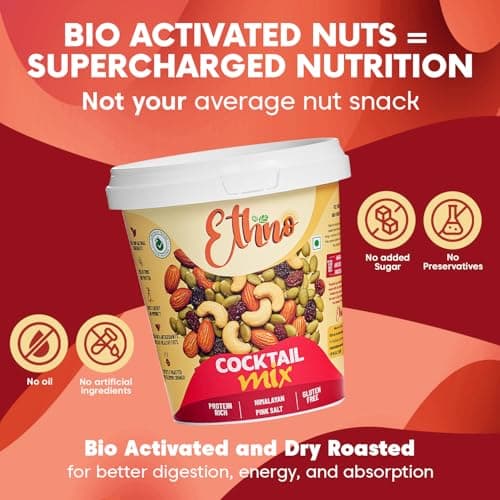 Ethno Cocktail Bio-Activated Sweet & Salty Trail Mix (400g) - Roasted Almonds, Cashews, Raisins, Cranberries - Sprouted Nuts & Seeds + Mixed Dry Fruits Combo Pack - Sugar-Free Oil-Free, Healthy Snacks 3