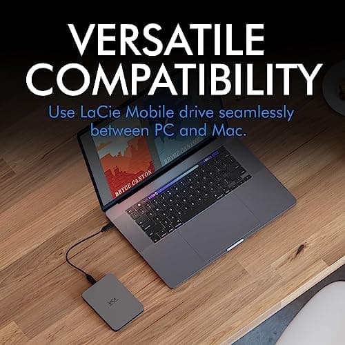 LaCie Mobile Drive Secure 2TB External Hard Drive Portable HDD - Space Grey, USB-C 3.2, for PC and Mac, Post-Consumer Recycled, with Adobe All Apps Plan and Rescue Services (STLR2000400) 5