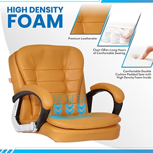 Da URBAN® Milford Mid Back Revolving Leatherette Ergonomic Home & Office Executive Chair with High Comfort Seating, Height Adjustable Seat & Heavy Duty Metal Base (Camel) 5