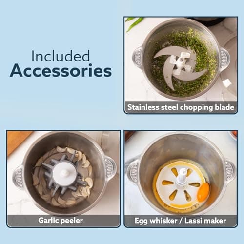 AGARO Delite Vegetable & Meat Chopper for Kitchen, Garlic Peeler, Egg Whisker, 2L Bowl, 400W Motor, 3 Speed Settings, Meat Grinder, Vegetable Mixer, Stainless Steel Body, Onion, Garlic, Fruits. 4
