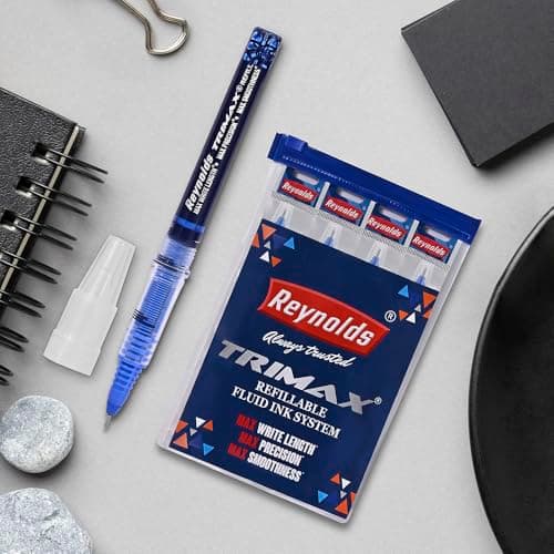 Reynolds TRIMAX Rollerball Pen Refills Set - 4 Refills Set|Roller Ball PENS for Writing | Pen for Students & Office Stationery | 0.5 mm TIP Size 2