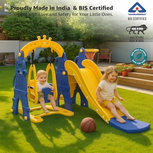 Amazon Brand - Solimo 3-in-1 Garden Castle Slide & Swing for Indoor & Outdoor Use | for Kids 2-8 Years Old | Safe & Fun | Ideal for Boys & Girls | Toy for Kids | Easy Assembly | Multicolor 4