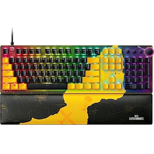 Razer Huntsman V2 Optical Gaming Keyboard: Fastest Clicky Optical Switches w/Quick Keystrokes & 8000Hz Polling Rate - Doubleshot PBT Keycaps - Dedicated Media Keys & Dial - PUBG: Battleground Edition