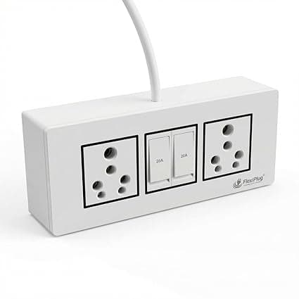 Electric Extension Board - 16A/20A + 16A/20A with Two Switch and Heavy Duty, 2 Chinese Clay Socket 2 Meter Wire (2200W) (White), 240 Volts. (1616/15m)