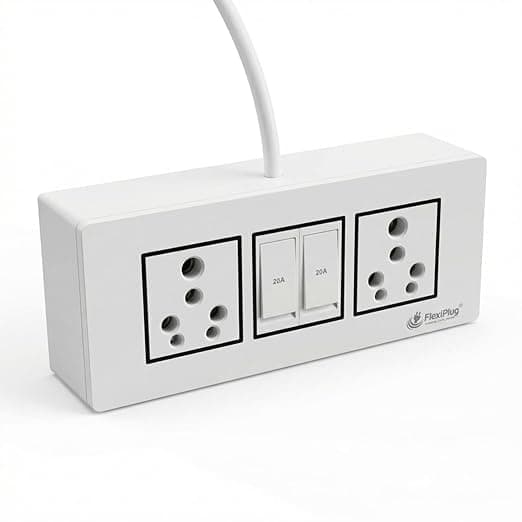 Electric Extension Board - 16A/20A + 16A/20A with Two Switch and Heavy Duty, 2 Chinese Clay Socket 2 Meter Wire (2200W) (White), 240 Volts. (1616/15m)