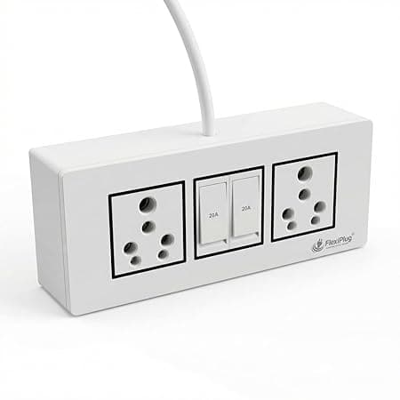 Electric Extension Board - 16A/20A + 16A/20A with Two Switch and Heavy Duty, 2 Chinese Clay Socket 2 Meter Wire (2200W) (White), 240 Volts. (1616/15m)