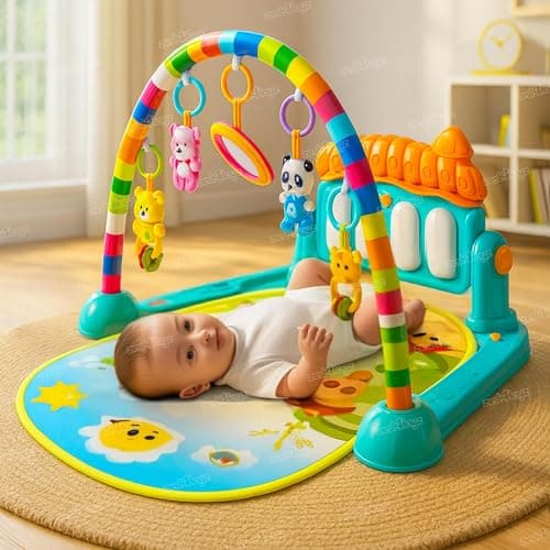 Zest 4 Toyz Baby Play Mat for Babies (1 Year Warranty) Play Gym Floor Mat for Kids with Hanging Rattles Lights & Musical Keyboard Kick and Play Bed | Piano Gifts for New Born Baby - Made in India