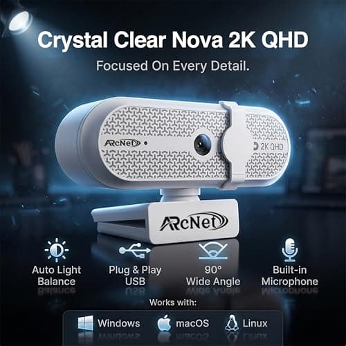 ARcNet NOVA 1080P 2K QHD 5MP Webcam for Meetings and Streaming, Auto-Light Balance, Built-in Mic, Privacy Shutter, USB-A, Plug and Play, for Zoom/Skype/Teams, Conferencing and Video Calling 2