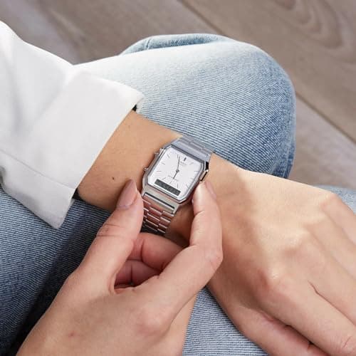 Casio Vintage AQ-230A-7DMQ Analog-Digital White Dial Unisex Watch Silver Metal Strap (AD03) 2