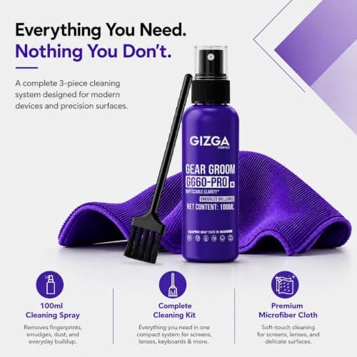 Gizga Pro Series 3-in-1 Laptop Cleaning Kit | 100ml Screen Cleaner Spray, Microfiber Cloth & Cleaning Brush | Alcohol-Free Laptop Screen Cleaner for PC, Mobile, TV, Camera Lens, Tablet & Keyboard 2