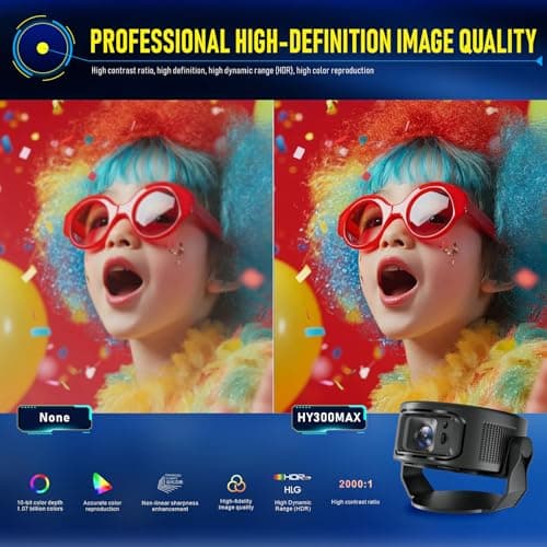 HY300Max Smart Mini Projector, Android 14, Native 720P HD, 4K & 1080P Supported, Auto Keystone, WiFi & Bluetooth, Portable LED Projector for Home Theater, Movies, Gaming & Outdoor Use (HY300Max) 3