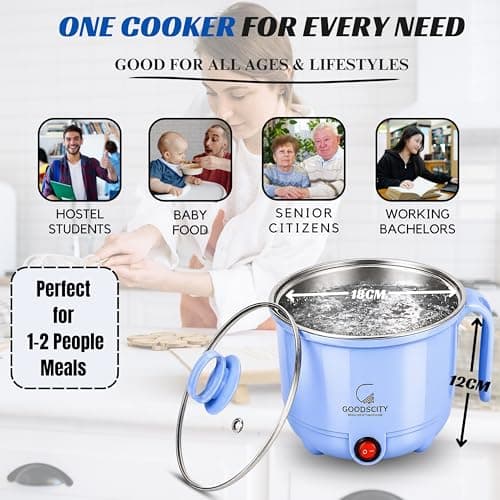GOODSCITY Multifunctional 3-in-1 Electric Kettle 1.5L| Stainless Steel Pot with Steamer & Egg Tray | Compact Multi Cook,Steam & Boil Veggies, Tea,Coffee, Water,Baby food | 600W |1 Year Warranty |GC201 3