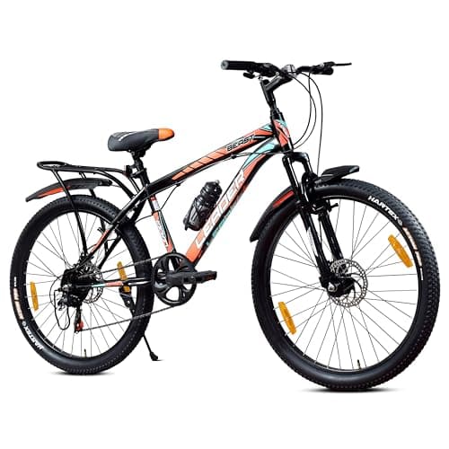 Leader Beast 26T IBC Premium 7 Speed Cycle for Men with inbuilt Carrier | City/Mountain Bike with Front Suspension & Dual Disc Brakes | Gear Bicycle for Men | Ideal for 10+ Years – Matt Black