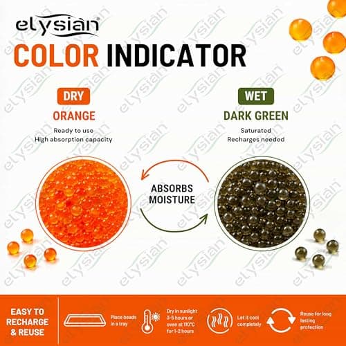 Elysian Color Indicating Orange Desiccant Silica Gel Beads Absorbent Rechargeable For Moisture, Room, Kitchen, Wardrobe, Cupboard, car, Bedroom, Camera, Lenses, Shoes (Orange, 1 KG) 4
