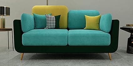 Stylish & Luxury Cushioned Couch Relax sectional Sofa in Fabric & Velvet Sofas Ideal for Bedroom, Living Room, Guest Rooms, Homes, and Offices-(2 Seater Sky Blue & Green).