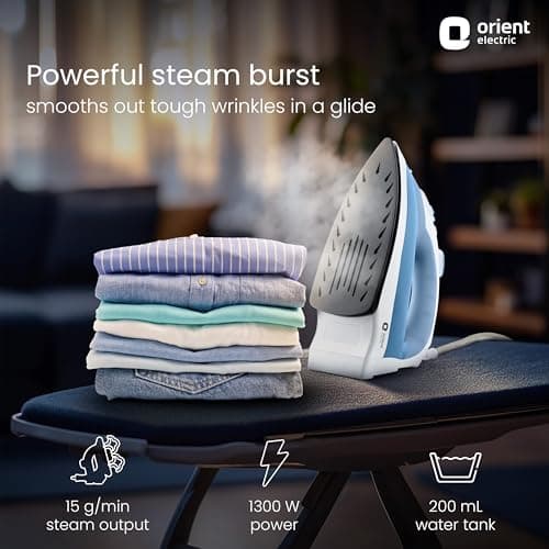 Orient Electric 1300 W Steam iron | Non-stick Weilburger double coating| Powerful 15 gm/min Steam Output | Continuous Steaming | ISI certified | 2-year warranty by Orient 2