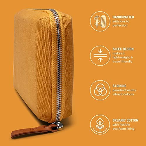 DailyObjects Canvas Large Travel Digital Accessories Storage Bag | Stylish Portable Gadget Organizer Case | Essential | Zippered Tech Kit Organizer Pouch - Yellow 4