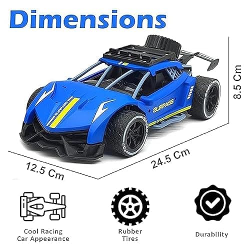 PARTEET Remote Control Racing Car Toy for Kids with 2.4 GHz Long Range|High Speed- 1:16 Scale Joystick RC Sports Vehicle, Rechargeable Battery|Ages 3 Years and Up (Blue) 2