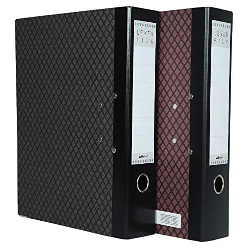Mahavir Superial – 2D Lever Arch File – Foolscap Size (216mm x 343mm) (8.5inch x 13.5inch) – 70mm (2.75 inch) Clip – Thermosensitive Paper Cover and Rado Lock– Pack of 2 – (Grey + Maroon) 2