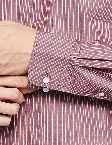 Park Avenue Cotton Men's Stripe Slim Fit Shirt (PMSX17809-M4_Medium Maroon 4
