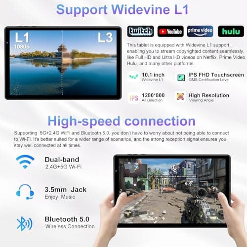 2025 10" Android Tablet 15 Tablets 30GB RAM 128GB ROM 1TB Expand, 8000mAh Octa-Core Tablet with Drop Proof Case, Gemini AI, HD IPS Screen, GPS, 5G WiFi, Split Screen, Widevine L1 - Blue 4