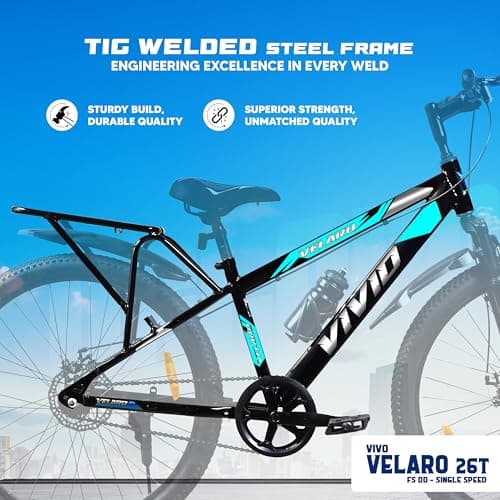 Leader Vivid Valero 26T IBC Single Speed Cycle for Men with Front Suspension & Dual Disc Brakes | Bicycle for Men | City/Mountain Bike with Carrier & Steel Frame | Ideal for 10+ Years – Black 4