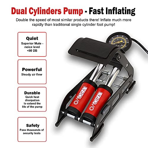 Lyrovo 160 PSI Double Cylinder Portable Foot Pump Air Tyre Inflator for car Bike and Cycle, Red 2