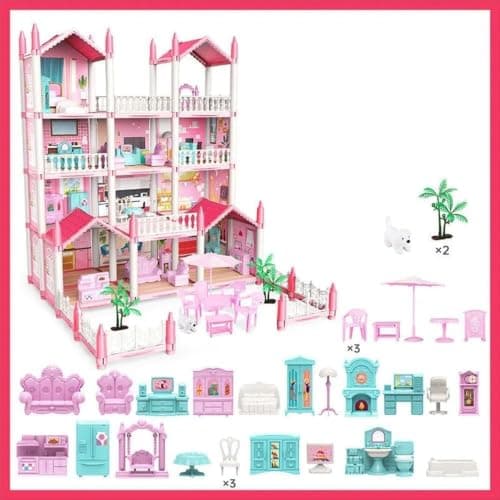 4-Story Dollhouse with 16 Rooms – Pretend Play House for Girls with Furniture & Accessories, DIY Building Toy Gift for Kids Age 3–10 Years 5