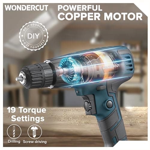 WONDERCUT 450W, WC-ESD-10-B Electric Screwdriver 10mm, 750RPM, Copper Armature, Keyless Chuck, LED Light R/F, Variable Speed, Torque 19+1 Drill Mode with 1 Pcs Screw Bit 3