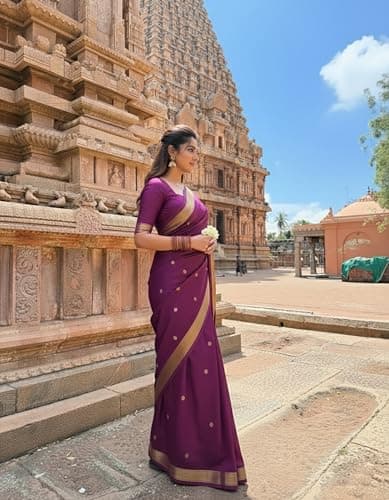 Anjaneya Sarees Woven Solid Designer Banarasi Silk Saree With Blouse (Purple) 3