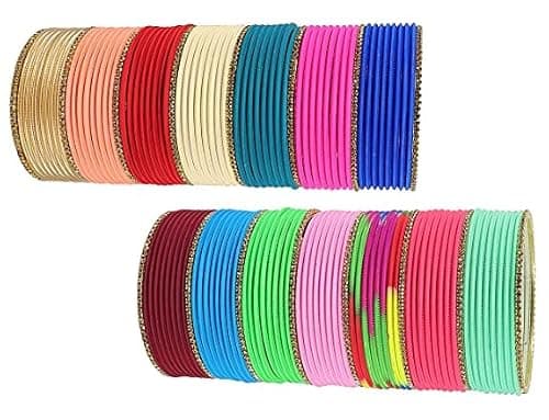 NMII Non-Precious Metal Base Metal with Zircon Gemstone Studded worked and Cutting Shaped Glossy Finished Bangle Set For Women and Girls,(Multicolor_2.10 Inches) Pack Of 144 Bangle Set 3