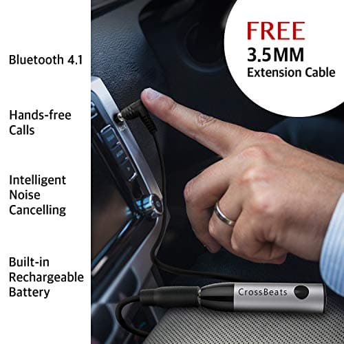 CrossBeats Mini Bluetooth Receiver Wireless Bluetooth Car Adapter Mini Portable 3.5mm Aux Adapter and Build-in Mic for Car Home Stereo Music System (Black) 3