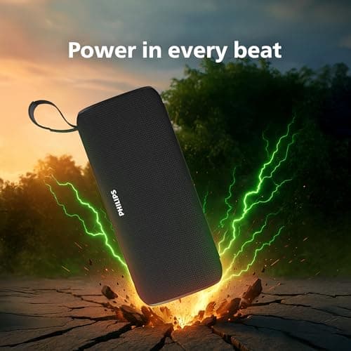 PHILIPS Audio TAS2400BK Portable Bluetooth Speaker with Stereo Sound, 32W RMS, 2400mAh Rechargeable Battery, BT v5.3 Connectivity, IPX4 Waterproof, Supports TF/USB/BT Modes with Hanging Strap (Black) 2