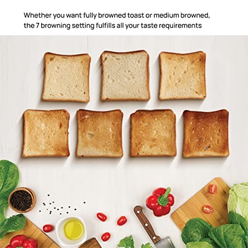 Wipro Vesta Bread Toaster BT101 750 Watts Auto Pop up with Removable Crumb Tray, 7 Browning Levels (White), Standard 3