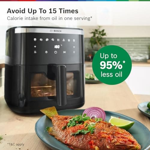 Bosch CrispMaxx Digital Air Fryer XXL 7.2L with Baking Tray | Illuminated Viewing Window | Touch Panel | 7 Preset Menu | Shake Alarm | Uses Upto 95% Less Oil | 2-Year Warranty | Black【MAF671B5IN】 4