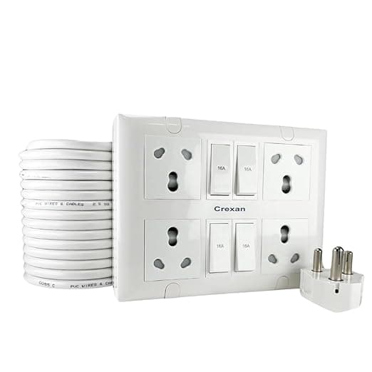 Extension Board 16A - 2500 Wattage with 6A/16A Socket(with Safety Shutter)+ 16A Switch, 2.5 Sq.mm 3 Core White Copper Wire for Heavy Duty Home Appliance (2500 Wattage Big Plug, 2 Meter)