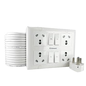 Extension Board 16A - 2500 Wattage with 6A/16A Socket(with Safety Shutter)+ 16A Switch, 2.5 Sq.mm 3 Core White Copper Wire for Heavy Duty Home Appliance (2500 Wattage Big Plug, 2 Meter)