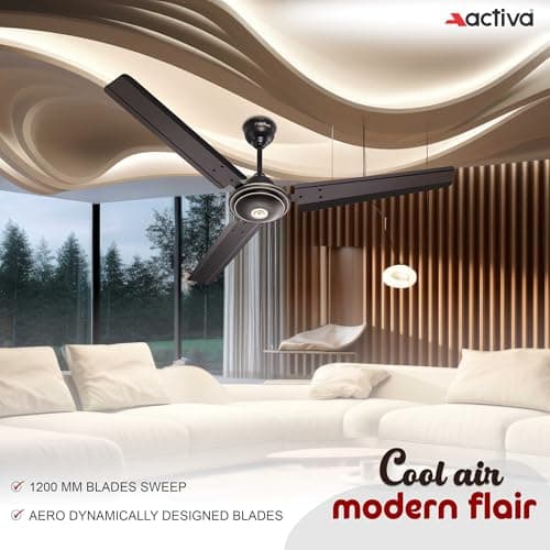 ACTIVA Apsra 1200mm High Speed Ceiling Fan | 390 RPM Powerful Air Delivery | Anti Dust Decorative Fan with Copper Motor | Low Noise | Smoke Brown | 2 Year Warranty, Pack of 1 2