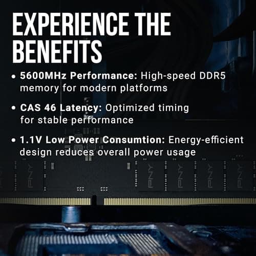 PNY Performance 8GB (1x8GB) DDR5 RAM 5600MHz (PC5-44800) - CL46, 1.1V - Compatible with 5200MHz, 4800MHz - Desktop Memory Kit - MD8GSD5560046-TB 4