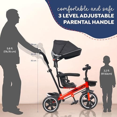 Luusa® Hyper PRO Canopy Plug N Play Tricycle/Baby Tricycle with Parental Control for Age Group 2+ Years Boys/Girls/Carrying Capacity Upto 30-KGS Proudly Made in India (Red) 5