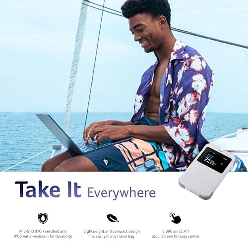 Acer Connect M6E 5G Mobile WiFi| WiFi 6E Hotspot 20 Devices| 2.4″ Touchscreen| Global 135+ Country Coverage| 8000 mAh Battery | IP68 Rugged | Enterprise-Grade Security | NFC Touch-to-Connect | Tri-SIM 5